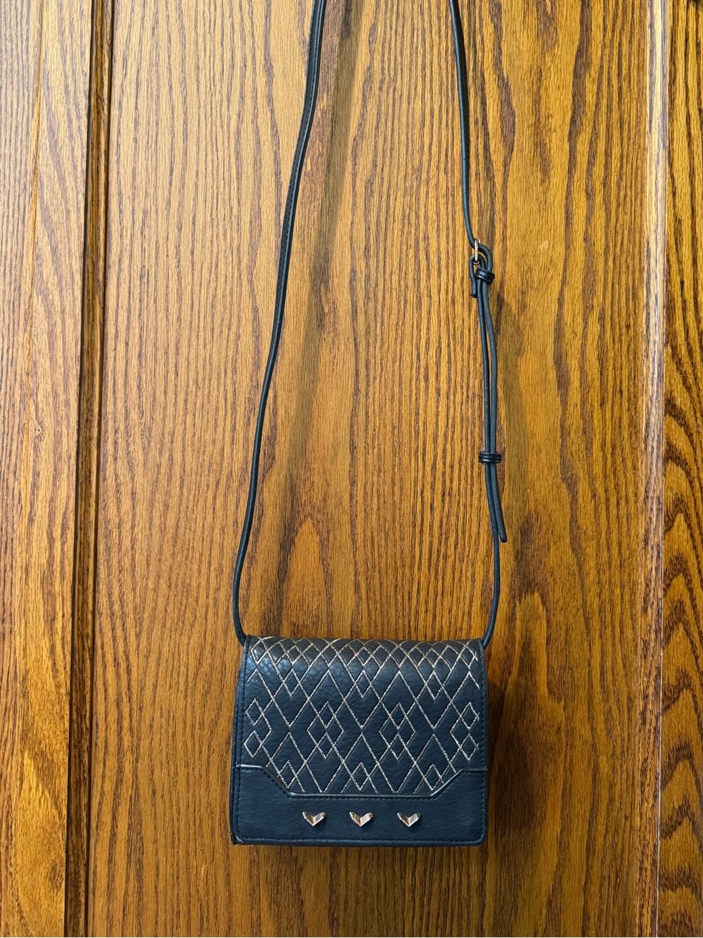Stella & Dot Black Quilted Wallet Clutch w/Rose Gold Detail & Crossbody Strap